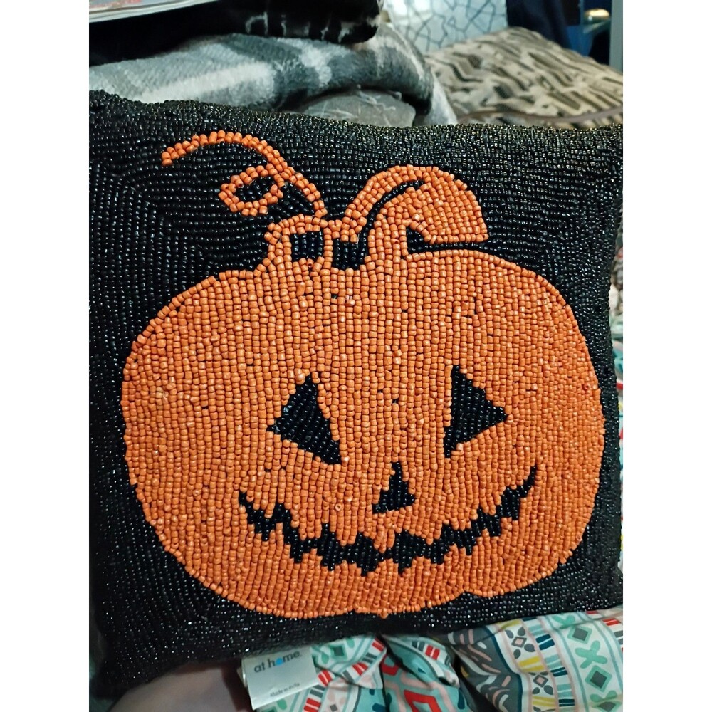 At Home Pumpkin Beaded Pillow-0564